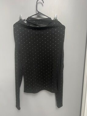 Black Long Sleeve Top with Tiny rhinestones Dots
